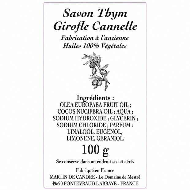 Твердое мыло Martin de Candre Thym, Girofle & Cinnamon