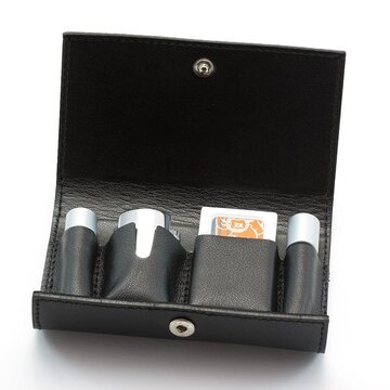 Merkur TRAVEL RAZOR 46C, HANDLE ALUMATT IN BLACK LEATHER CASE WITH A PACK OF BLADES